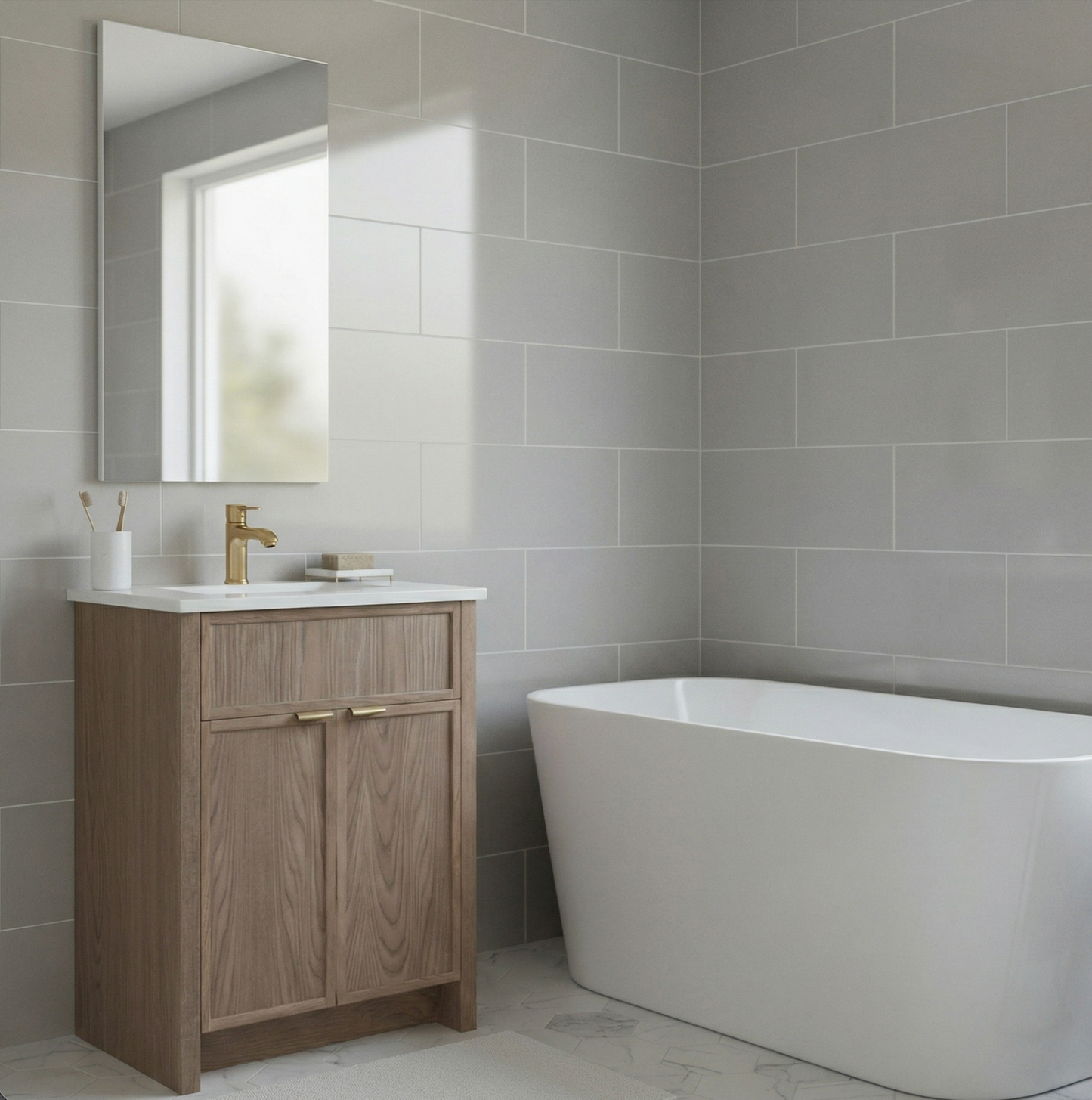 The Rosseau 30" White Oak Wood Bathroom Vanity