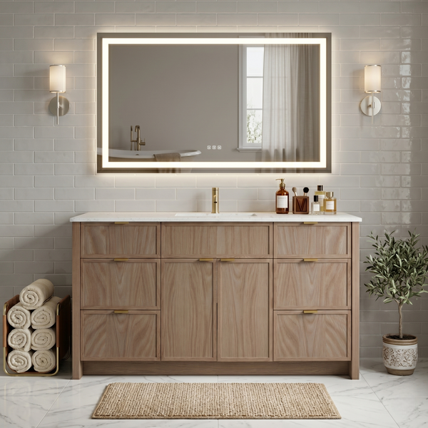 60" Rosseau Collection Bathroom Vanity White Oak Wood