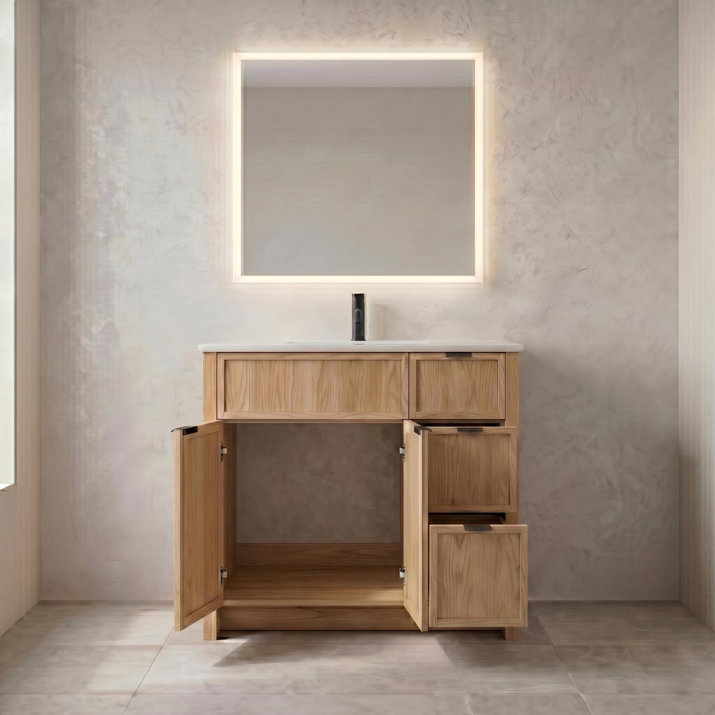 The Rosseau 36" White Oak Wood Bathroom Vanity
